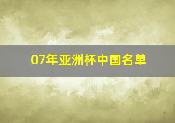 07年亚洲杯中国名单