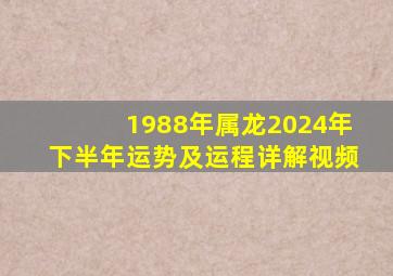 1988年属龙2024年下半年运势及运程详解视频