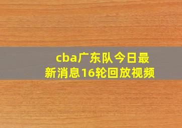 cba广东队今日最新消息16轮回放视频