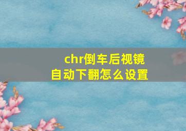 chr倒车后视镜自动下翻怎么设置