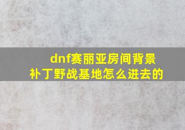 dnf赛丽亚房间背景补丁野战基地怎么进去的