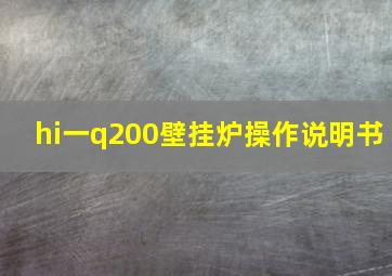 hi一q200壁挂炉操作说明书