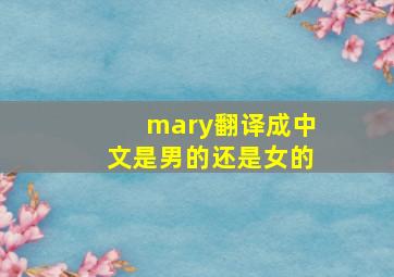 mary翻译成中文是男的还是女的