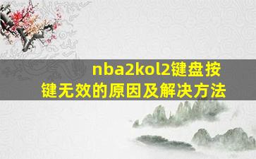 nba2kol2键盘按键无效的原因及解决方法