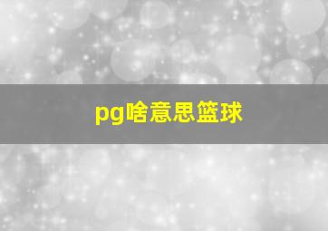 pg啥意思篮球