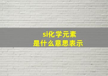 si化学元素是什么意思表示