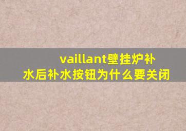 vaillant壁挂炉补水后补水按钮为什么要关闭