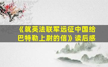 《就英法联军远征中国给巴特勒上尉的信》读后感