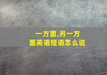 一方面,另一方面英语短语怎么说