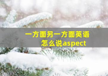 一方面另一方面英语怎么说aspect