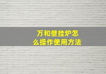 万和壁挂炉怎么操作使用方法