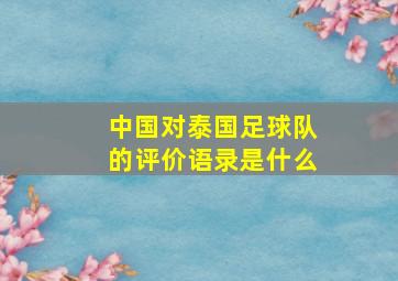 中国对泰国足球队的评价语录是什么