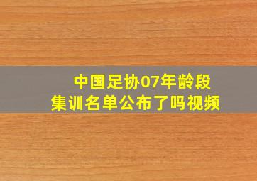 中国足协07年龄段集训名单公布了吗视频