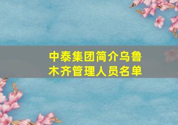 中泰集团简介乌鲁木齐管理人员名单