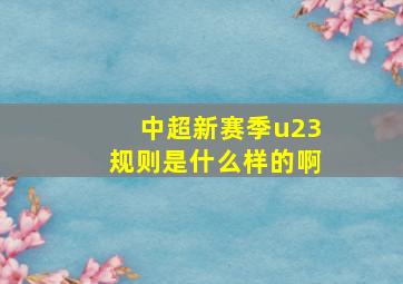 中超新赛季u23规则是什么样的啊