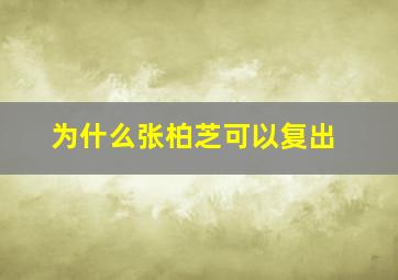 为什么张柏芝可以复出