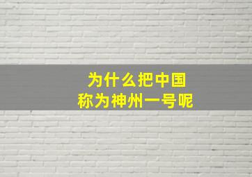 为什么把中国称为神州一号呢