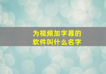 为视频加字幕的软件叫什么名字