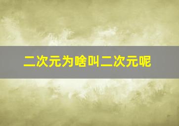 二次元为啥叫二次元呢