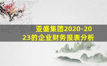 亚盛集团2020-2023的企业财务报表分析