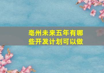 亳州未来五年有哪些开发计划可以做