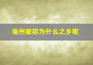 亳州被称为什么之乡呢