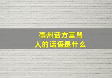 亳州话方言骂人的话语是什么