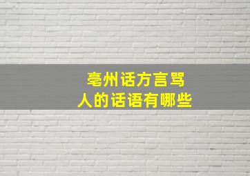 亳州话方言骂人的话语有哪些