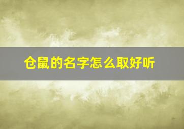 仓鼠的名字怎么取好听