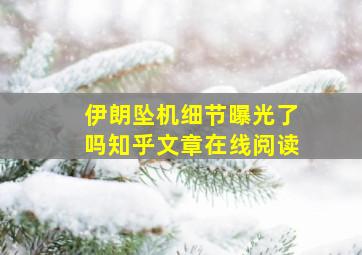 伊朗坠机细节曝光了吗知乎文章在线阅读