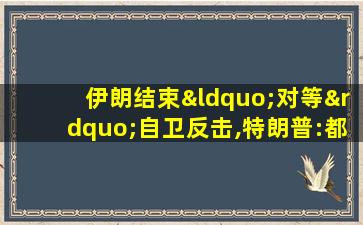 伊朗结束“对等”自卫反击,特朗普:都挺好,明天见