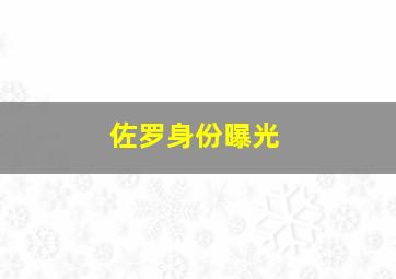 佐罗身份曝光