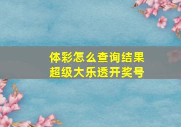 体彩怎么查询结果超级大乐透开奖号