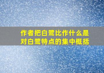 作者把白鹭比作什么是对白鹭特点的集中概括