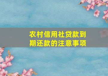 农村信用社贷款到期还款的注意事项