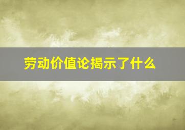 劳动价值论揭示了什么