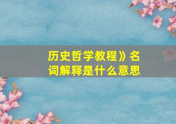 历史哲学教程》名词解释是什么意思