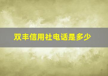 双丰信用社电话是多少