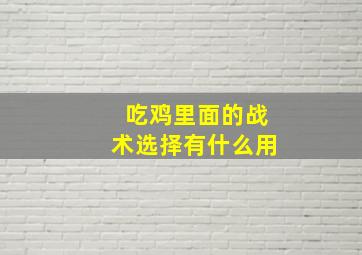 吃鸡里面的战术选择有什么用