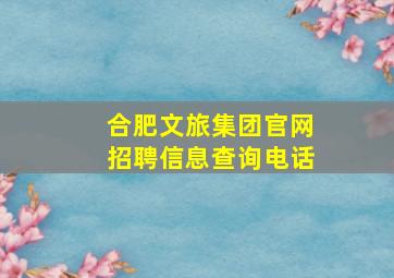 合肥文旅集团官网招聘信息查询电话