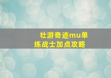 壮游奇迹mu单练战士加点攻略