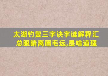 太湖钓叟三字诀字谜解释汇总眼睛离眉毛远,是啥道理