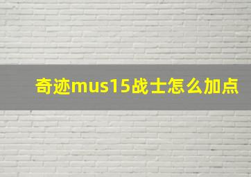 奇迹mus15战士怎么加点