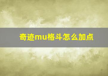 奇迹mu格斗怎么加点