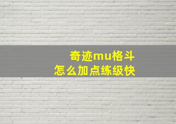 奇迹mu格斗怎么加点练级快