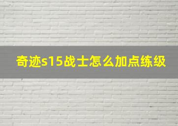 奇迹s15战士怎么加点练级