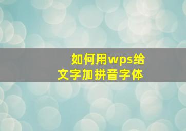 如何用wps给文字加拼音字体