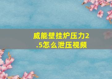 威能壁挂炉压力2.5怎么泄压视频