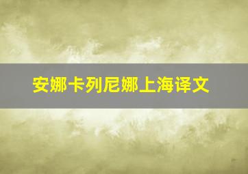 安娜卡列尼娜上海译文