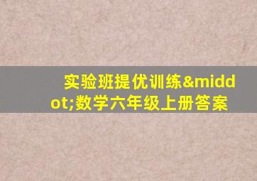 实验班提优训练·数学六年级上册答案